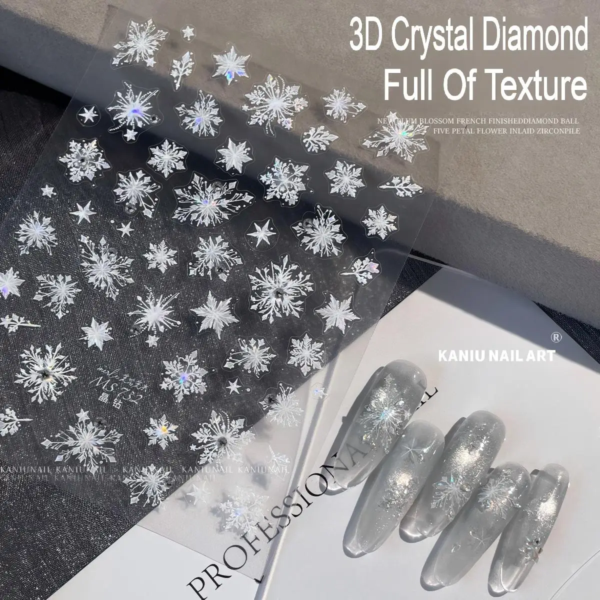 Kaniu 1/3Pcs Winter Schneeflocke Nagel Aufkleber Luxus Strass Selbstklebende Nail art Stiscker Weihnachten Party Nagel Dekoration
