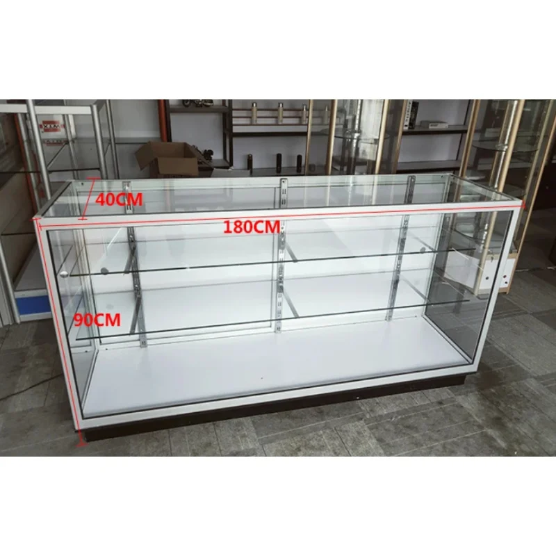 Custom.6ft full showcase cabinet MDF tempered glass counter slide door lockable with LED light display cabinet forbsmoke