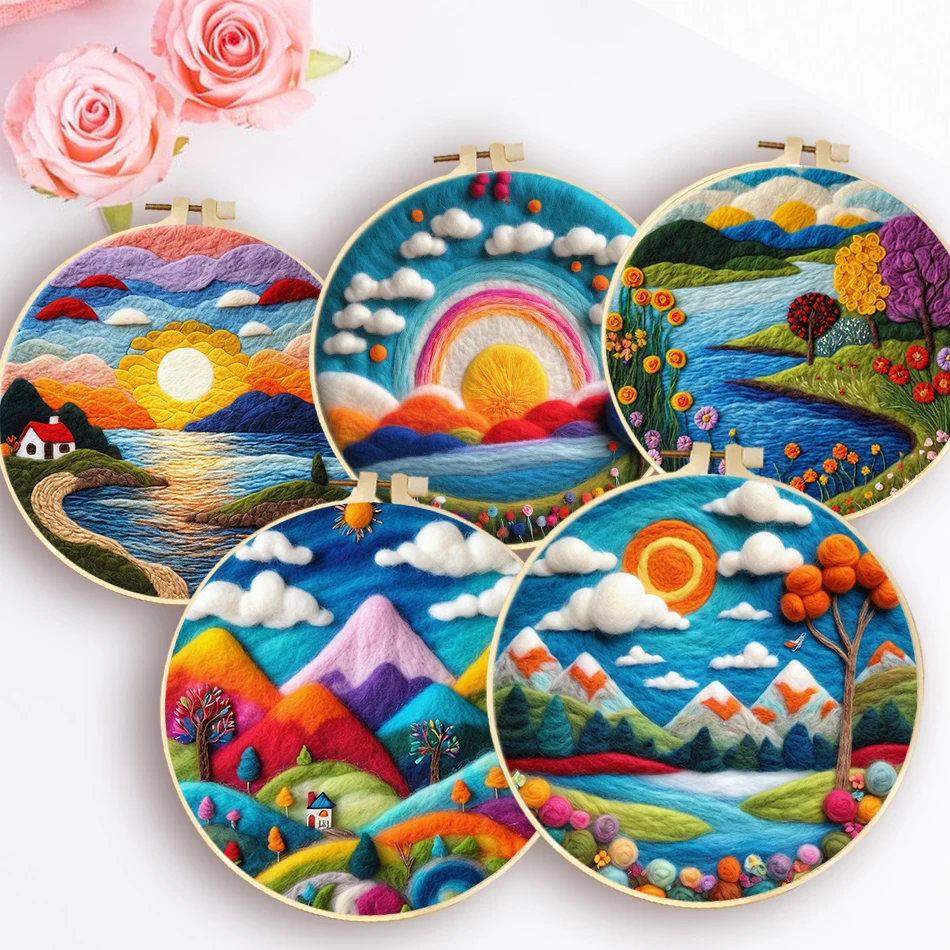 

Набор для фелтинга и вышивания из шерсти для взрослых: Пейзаж гор ‌ Картина из войлока ручной работы для начинающих художников