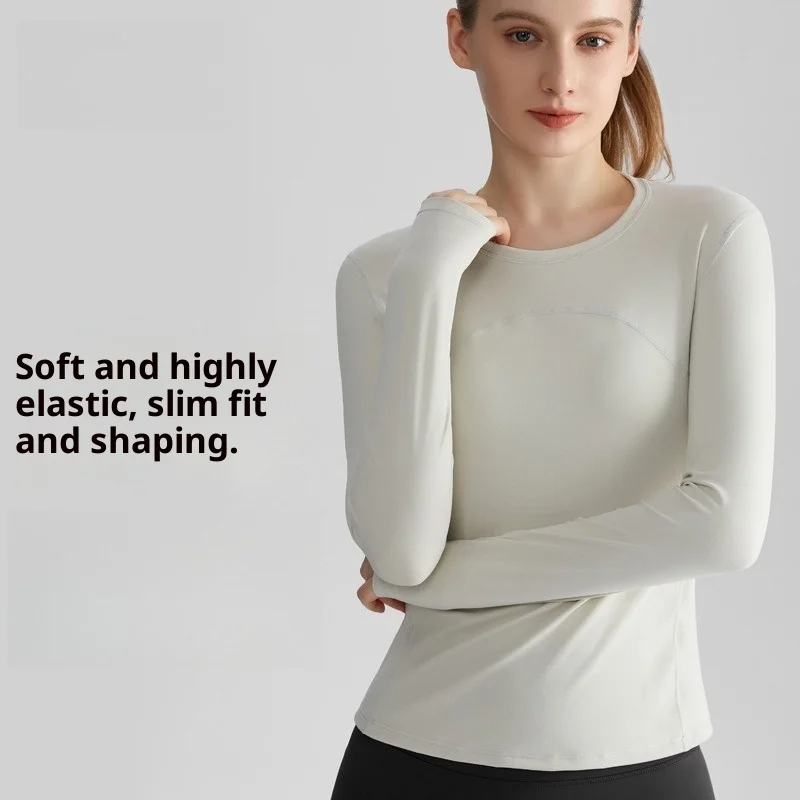 Sports Long Sleeved Top, Slim Fit for Women, Quick Drying and Breathable, Suitable for Wearing Fitness Yoga T-shirt Outside