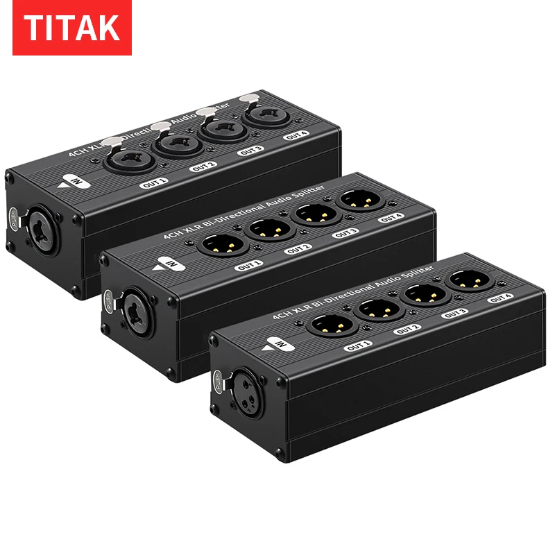 Balanced Audio Splitter 1x4 XLR Locking Connectors Male Female Signal Distribution Box for Mixer Amplifier Speaker