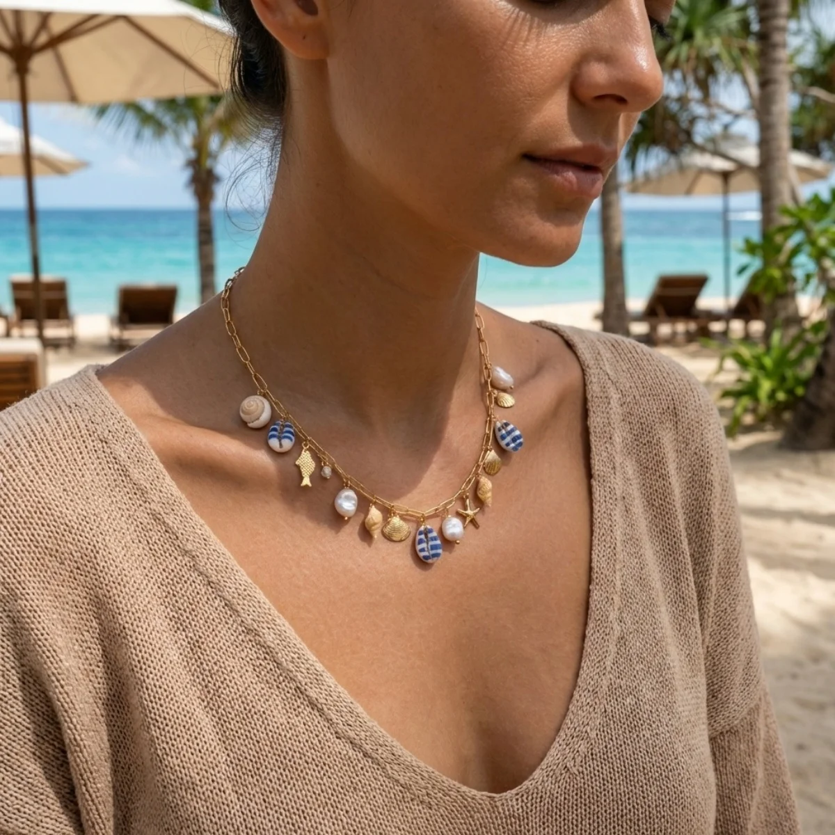 Sommerurlaub Muschel Seestern Conch Fisch Schildkröte Korallen Anhänger Halskette für Damen Herren Imitationsperlen Choker Ozean Strand Schmuck – Detail 8
