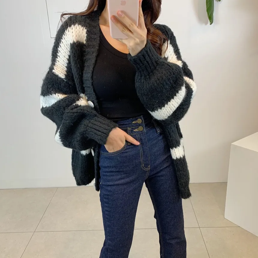 レディースゆったりシルエットロング丈Vネックニットセーターシック秋冬ファッションプラスサイズ着痩せカラーブロックシングルB...