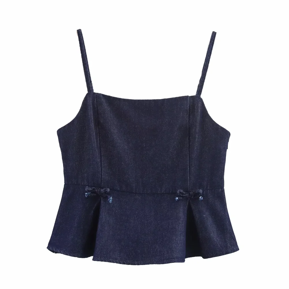 

PB&ZA2025summer new women's clothing college style girl style bow-decorated pleated design suspender top