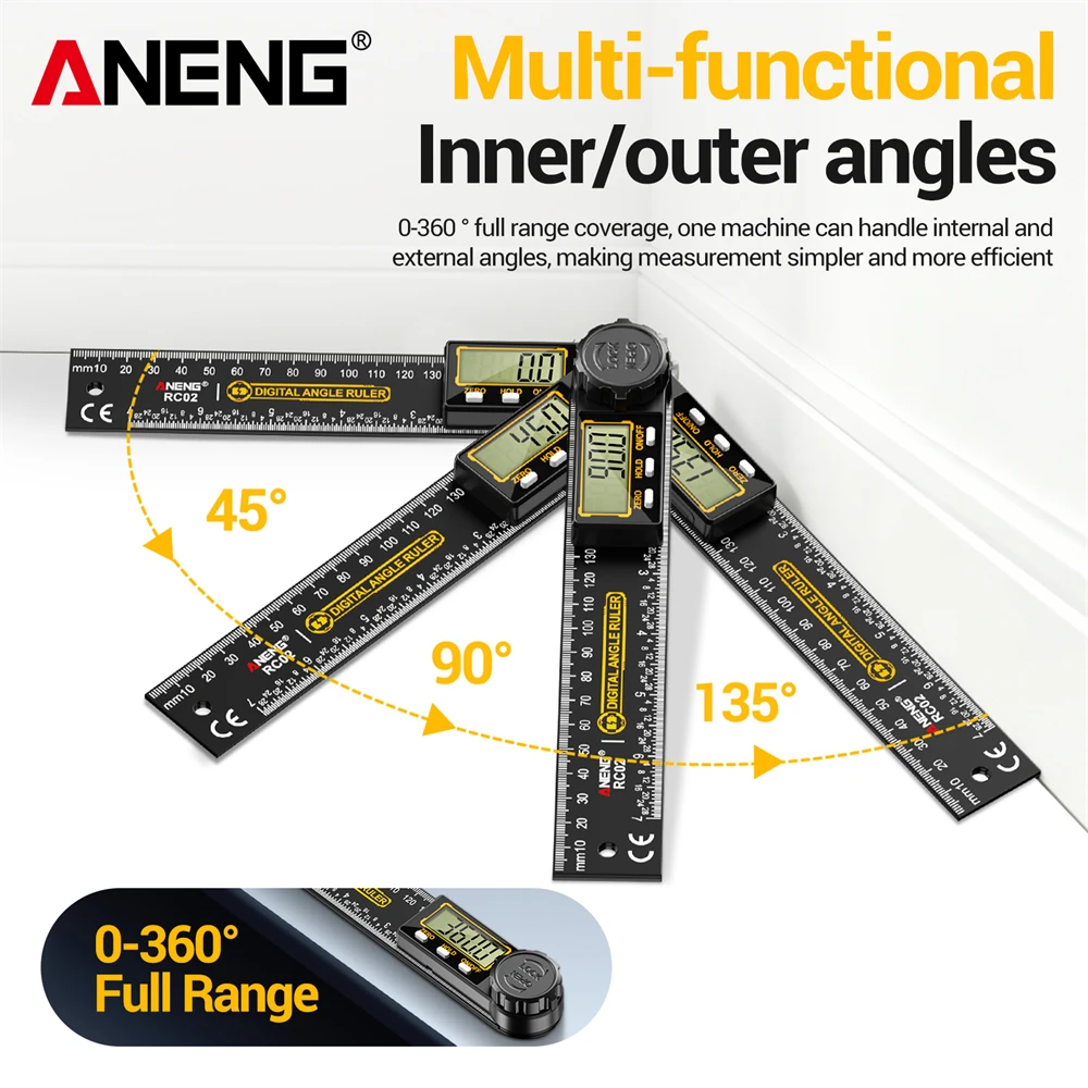 ANENG RC02 Digital Electronic Protractor 360° Smart Inclinometer Angle Goniometer Angle Finder Woodworking Angle Gauge Tool
