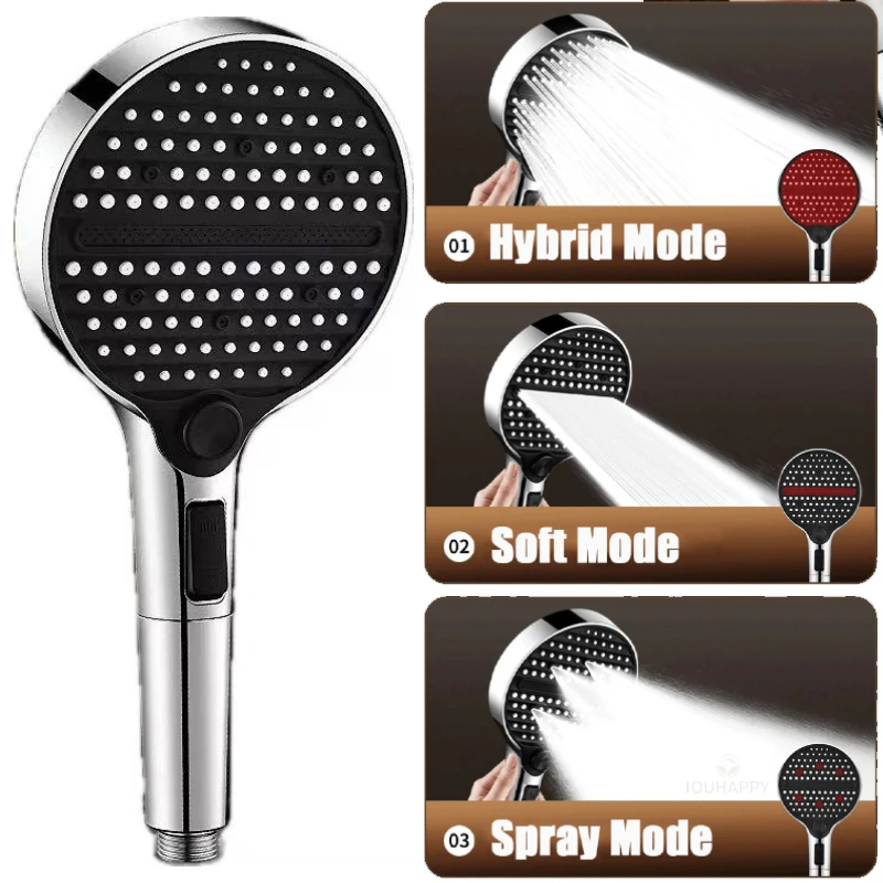 

3 Jet Modes Shower Head with Powerful Flow High Pressure Shower Head with One-click Stop Big Panels Spray Bathroom Accessories