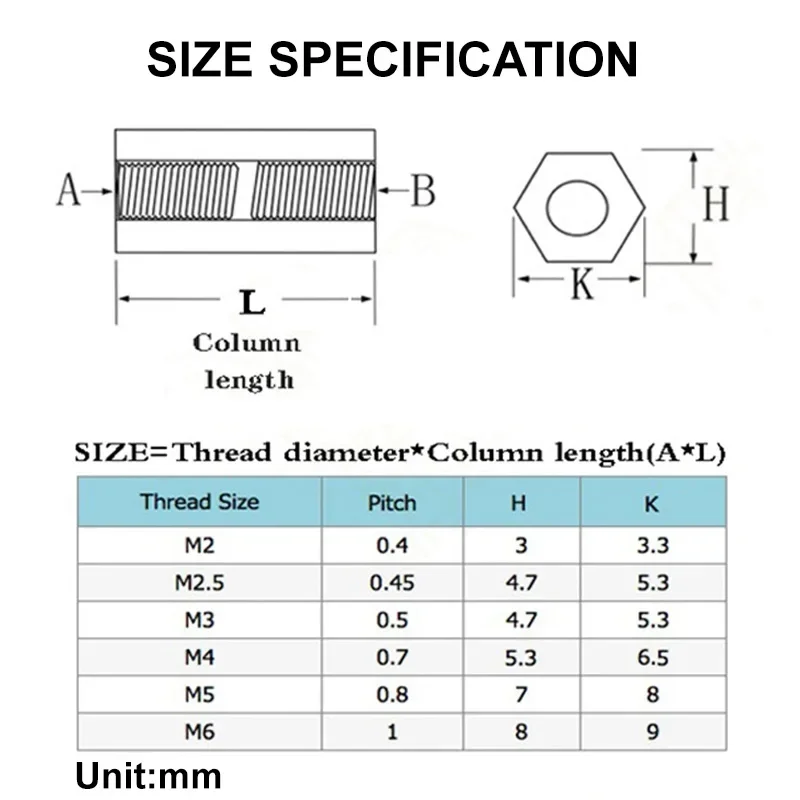 10-50pcs Brass Standoff Spacer M2 M2.5 M3 M4 M5 M6 Hex Female to Female Hexagonal Stud Spacer Hollow Pillars