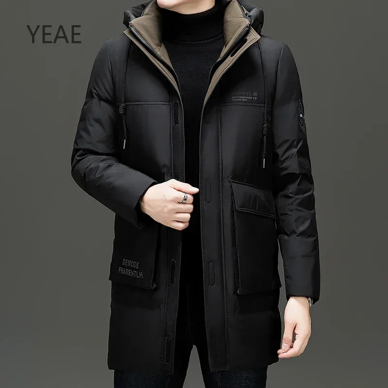 YEAE Men's Winter Down Jacket Designer Clothes Men Duck Down Padding Long Sleeve Hooded Jackets Heated Jacket Men Male Coat