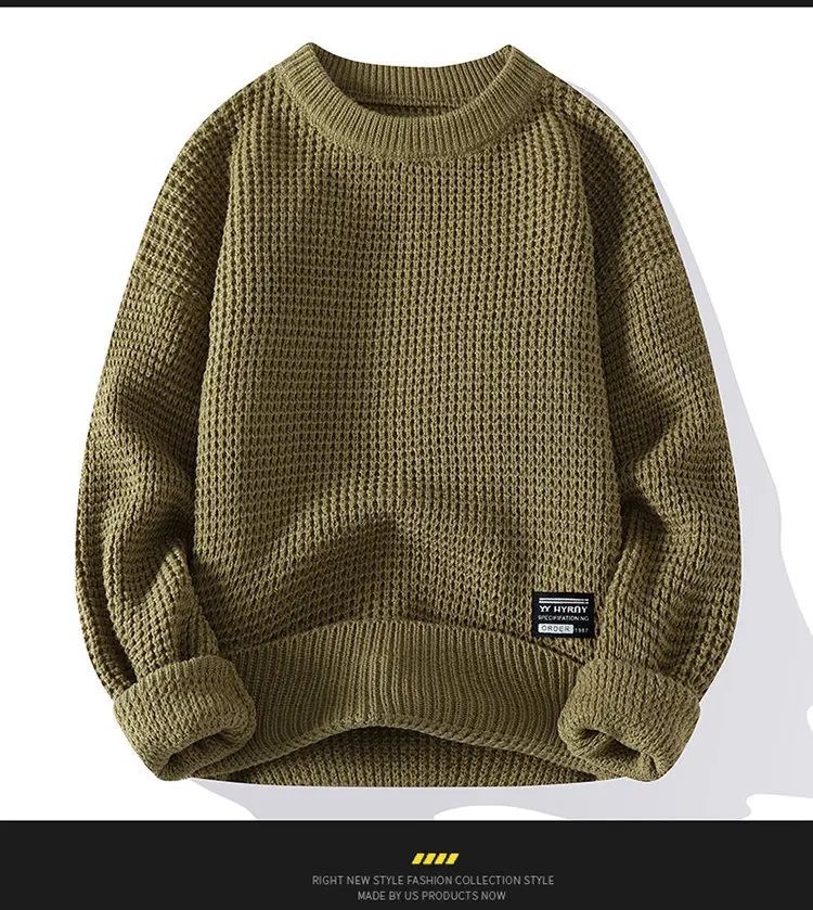 2026 Autumn Winter Men Pullovers Sweaters Knitted Top Round Neck Coarse Needle Full Sleeve Sweaters Solid Casual Loose Pullovers