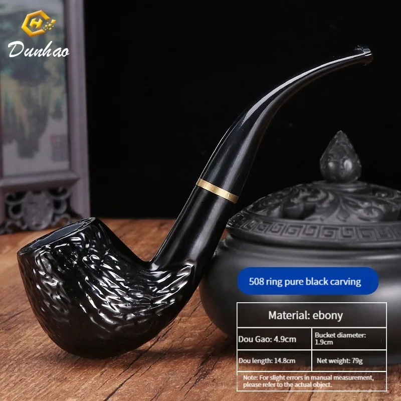 Ebony Wood 9mm Filter Flue Tobacco Pipe Retro Gentleman Bent Type Handle Handmade Smoking Pipe With Accessory Old Dad's Gift