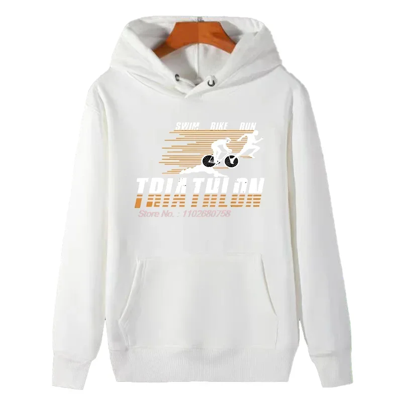Triathlon Swim, Bike, Run Triathlete Fashion Graphic Hooded Sweatshirts Winter Hoodie Thick Sweater Fleece Hoodie Male Clothes