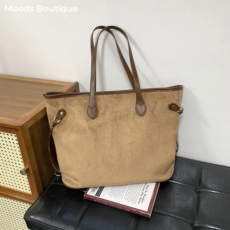 bolsos mujer Bolso de mano de calidad MOODS para mujer, bolsos de mano de ante PU de Color puro de gran capacidad, bolsos de compras de hombro, nuevo bolso de diseñador de lujo para invierno 2025