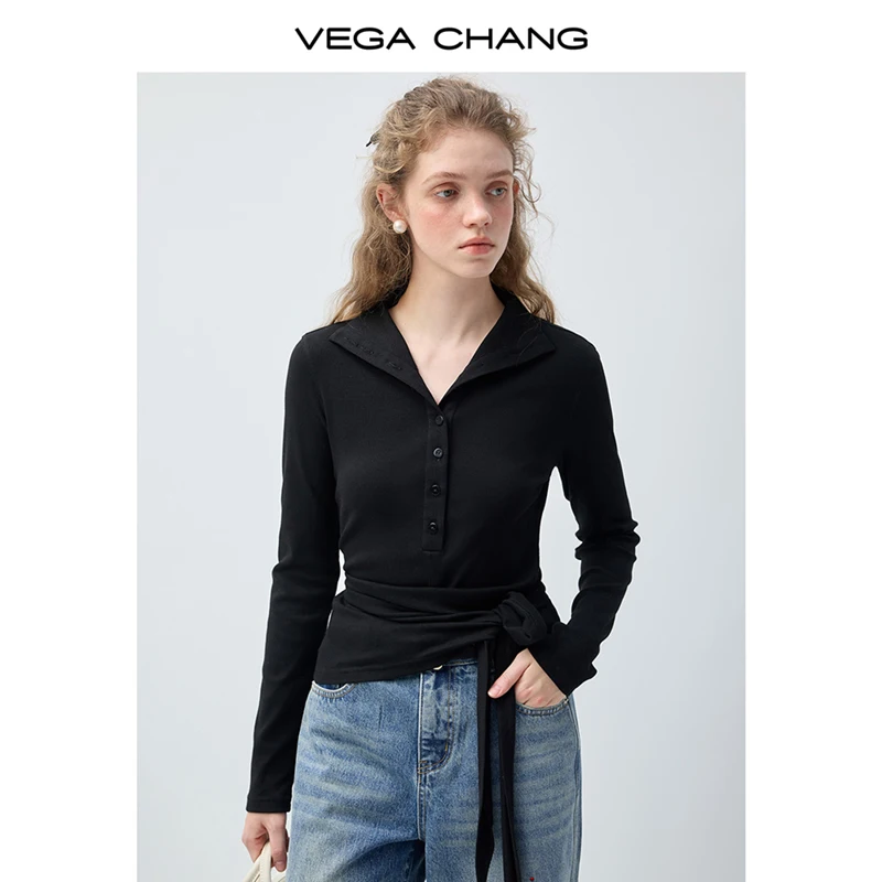 

Vega Chang Spring New Women's Zero Cotton Ribbed T-Shirt Slimming Base Shirt