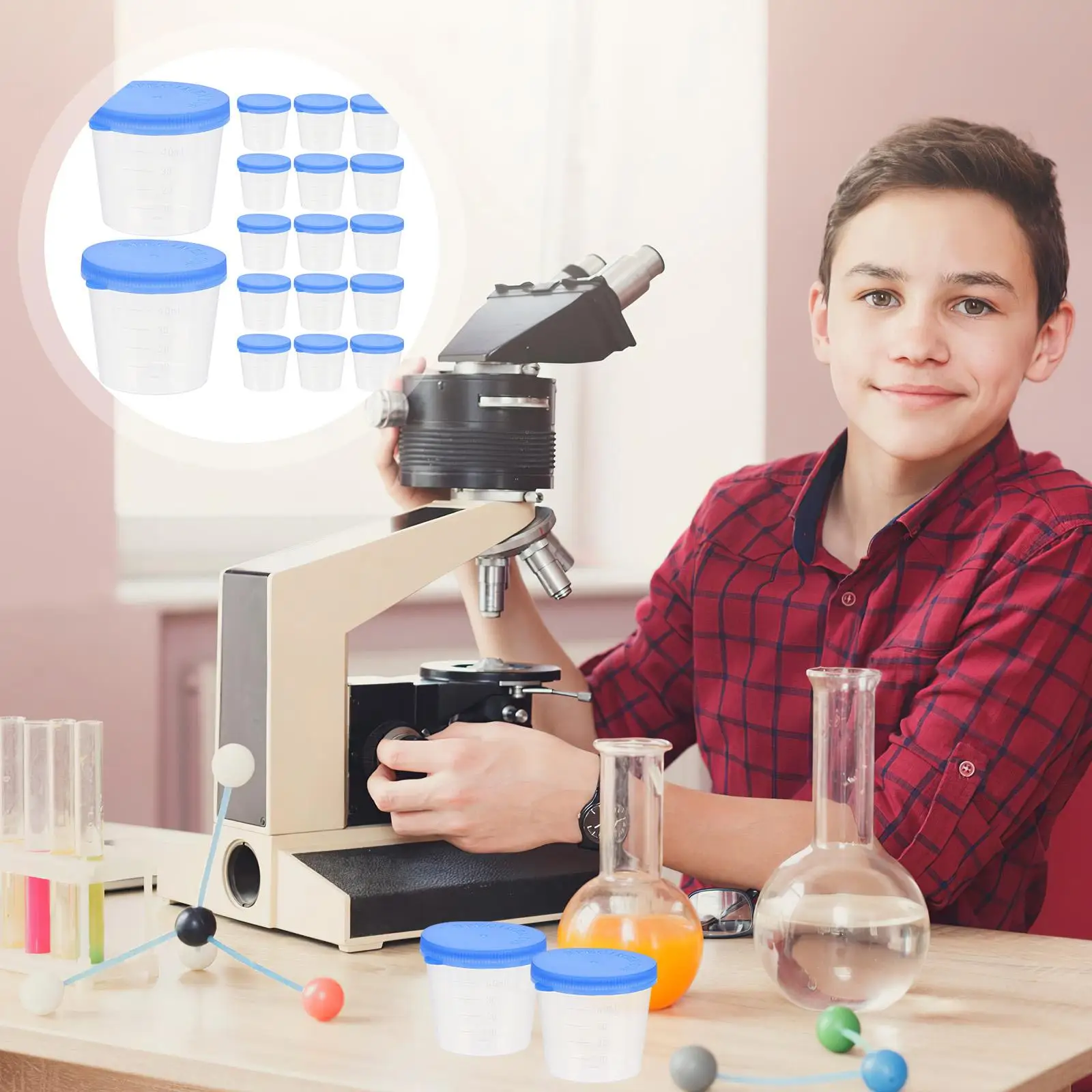 50 Pcs Sample Cups Urine Collection Containers with Lid Safe Leak Proof Specimen Jars Laboratory Fluid Cup Men Testing