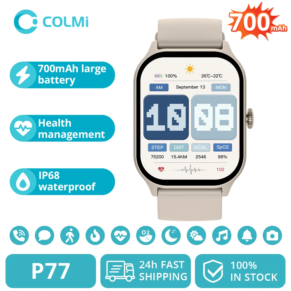 

COLMI P77 Smartwatch, Up to 11 day battery life, Massive 700mAh battery, 2 inch display, Health Management Smart Watch