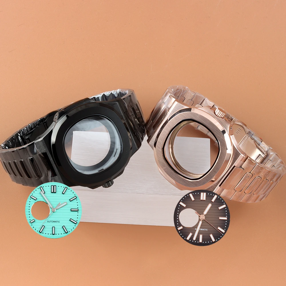 

40mm Black NH35 Case For Nautilus Modified Watch parts Stainless Steel Dial Hands Green Luminous Fit NH35 NH36 NH38 Movement