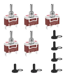 5PCS Momentary Toggle Switch 12VDC 30A 250VAC 15A 3 Pin (ON)-Off-(ON) Heavy Duty with Waterproof Cover Cap for Car Marine Boat