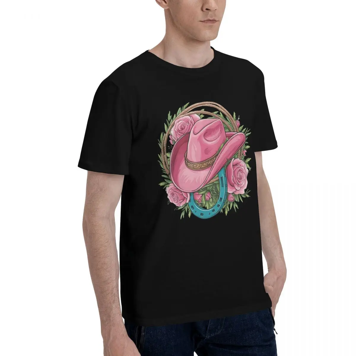 Cowgirl Hat & Roses Wreath Campaign T-shirts Fitness Championship Classic High grade Eur Size
