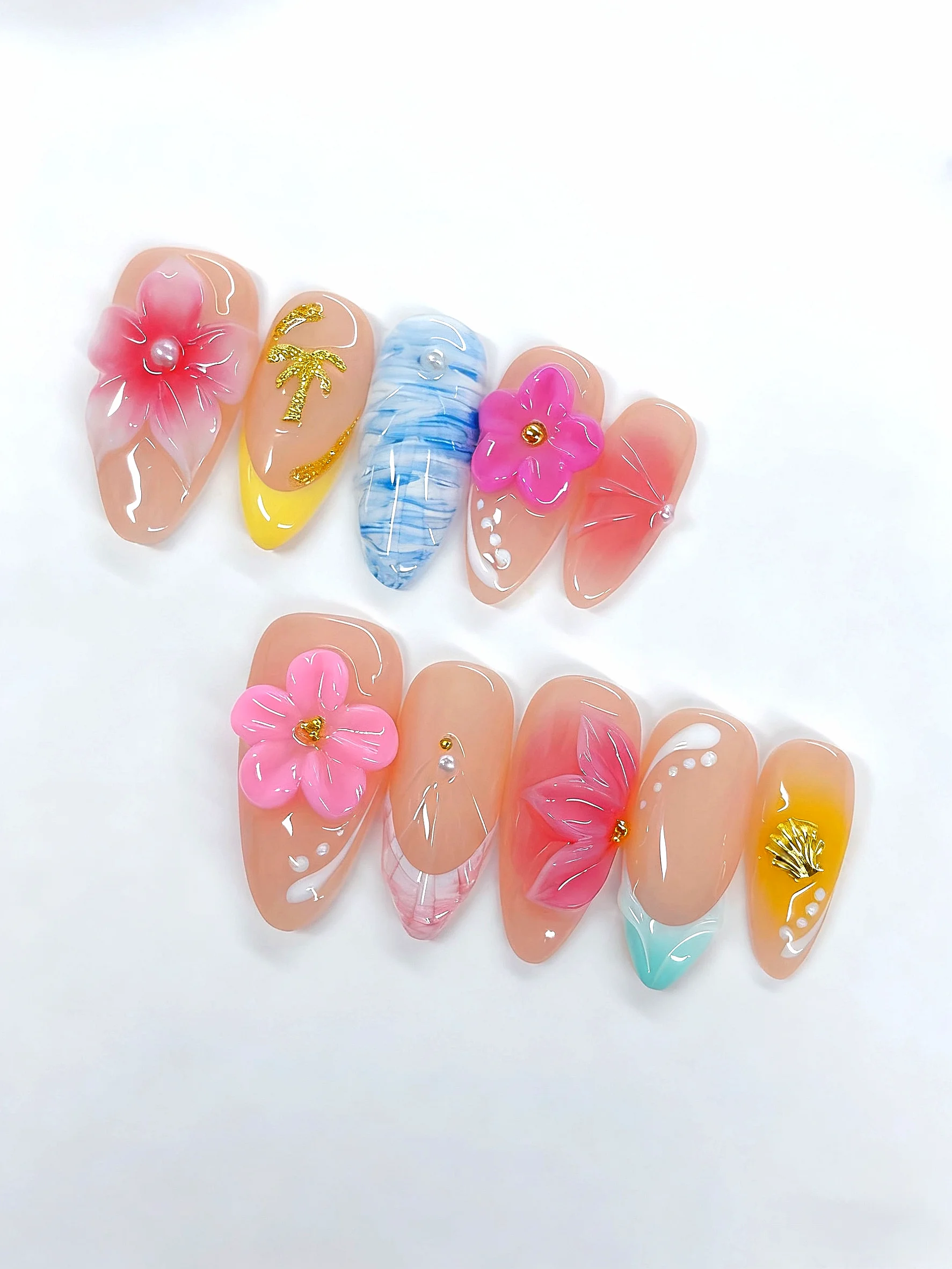 Prensa para paraíso tropical nas unhas - elementos florais e de praia (D534)