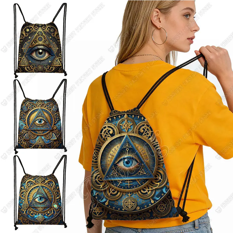 Cool All Seeing Eye Pattern Backpack The Mysterious All Seeing Eye Drawstring Bag Large Capacity Storage Bag Shoes Holder