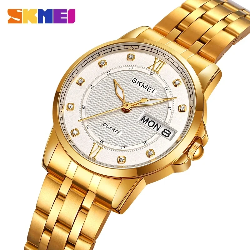 

SKMEI Genuine Quartz Watch Steel Band Ladies Watch Steel Band Couple Watches Showing Time And Week Luxury Original Classic 2085