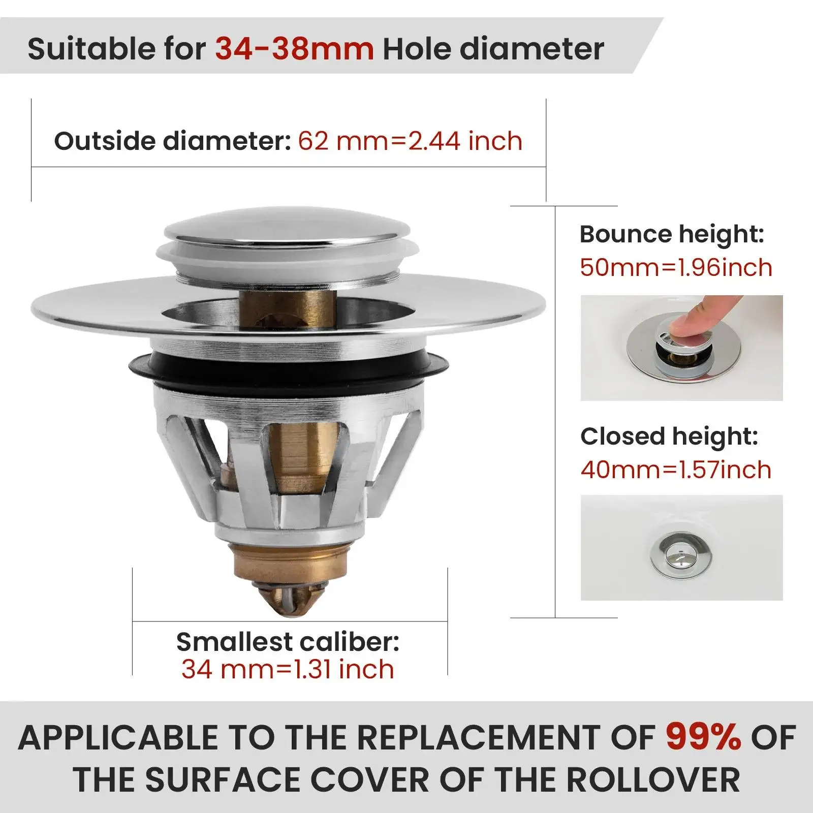 

Stainless Steel Universal Sink Filter Bounce Core Push-type Drain Filter Converter Bathroom Drain Pipe Fitting Dropshipping