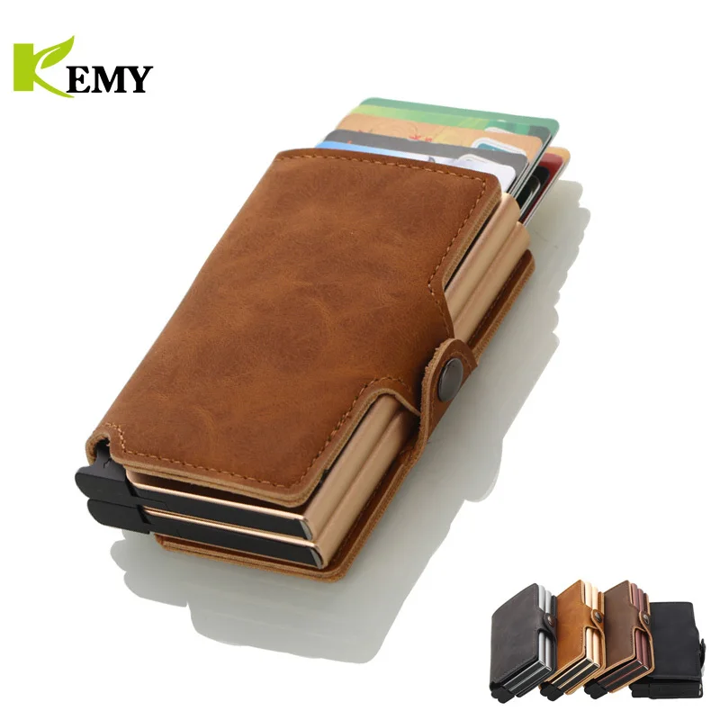 Kemy  New Slim Small Card Wallet RFID Pop-up Push Button Bank Credit Card Case Holder Thin Smart Metal Wallet For Man Women