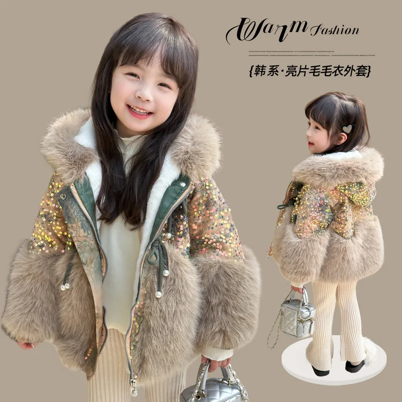 Josaywin Winter Jacket Kids Girl Parkas Warm Faux Fur Coat For Girls Children Sequin Winter Clothes Soft Party Baby Girl Coats