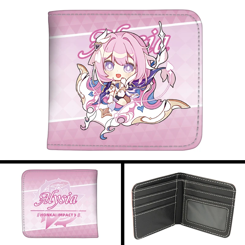 Game Honkai Impact 3 Elysia Seele Kiana Kaslana Fu Hua Cosplay Coin Purse PU Folding Wallet Card Holdr Billfold Student Gift