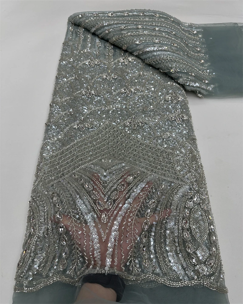 قماش دانتيل تول فرنسي أفريقي فاخر مع خرز ترتر عالي الجودة لفساتين الزفاف النيجيرية 2026 #2