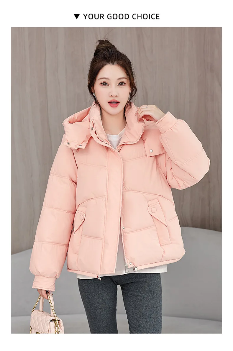 Winter Thick Puffer Coat Women Zip Up Windproof Russian Cold Weather Snow Jacket Detachable Hooded Outerwear Candy Color New