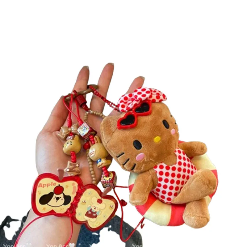 Hellokitty pluche telefoonketting Kawaii zwart leer roze Polka Dot Kt pop hanger auto hanger student rugzak sleutelhanger cadeau