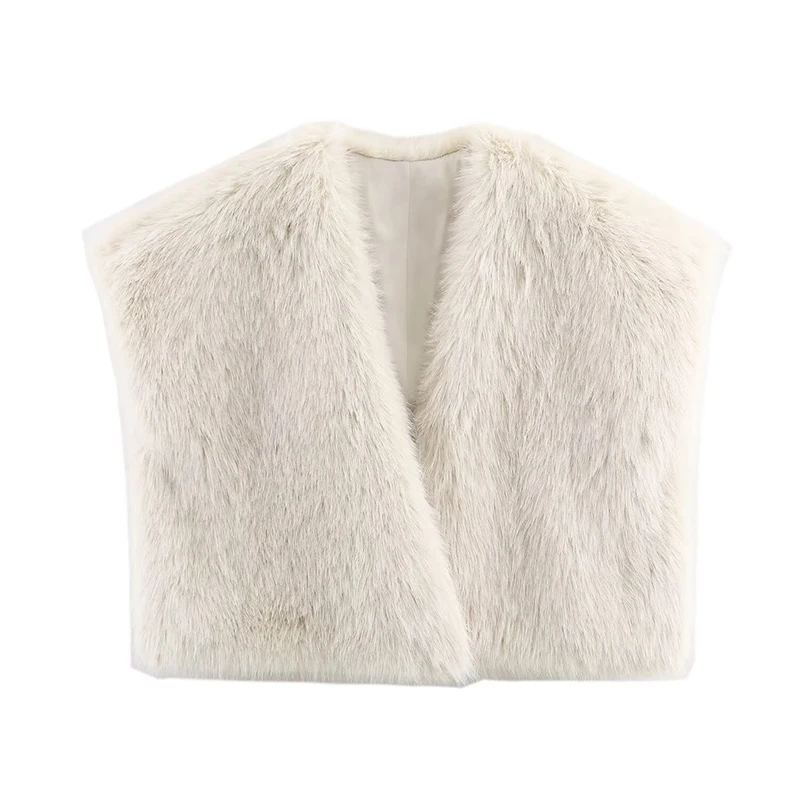 

Chic Elegant Faux Fur Vest Top Women Fashion V neck Fluffy Vests Coat 2025 Winter Female Sleeveless Jacket Waistcoat Outerwear ﻿