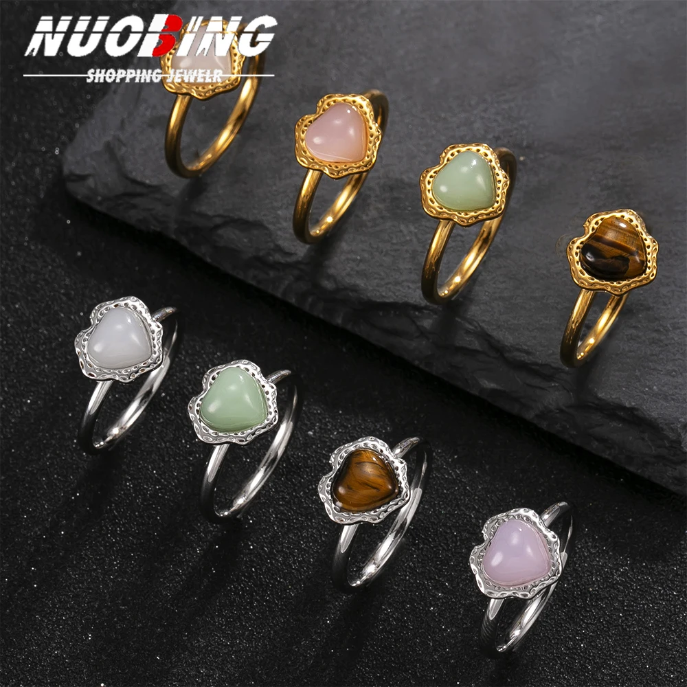 Stainless Steel Heart Rings For Women Zircon Gold Plated Heart Amber Stone Ring Femme Wedding Party Accessories Jewelry Gift