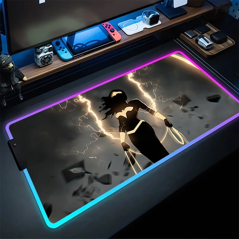 RGB Mouse Pad W-Wonder W-Woman Non-Slip Rubber Edge locking mousepads Game play mats notebook computer boy Home Decor handsome