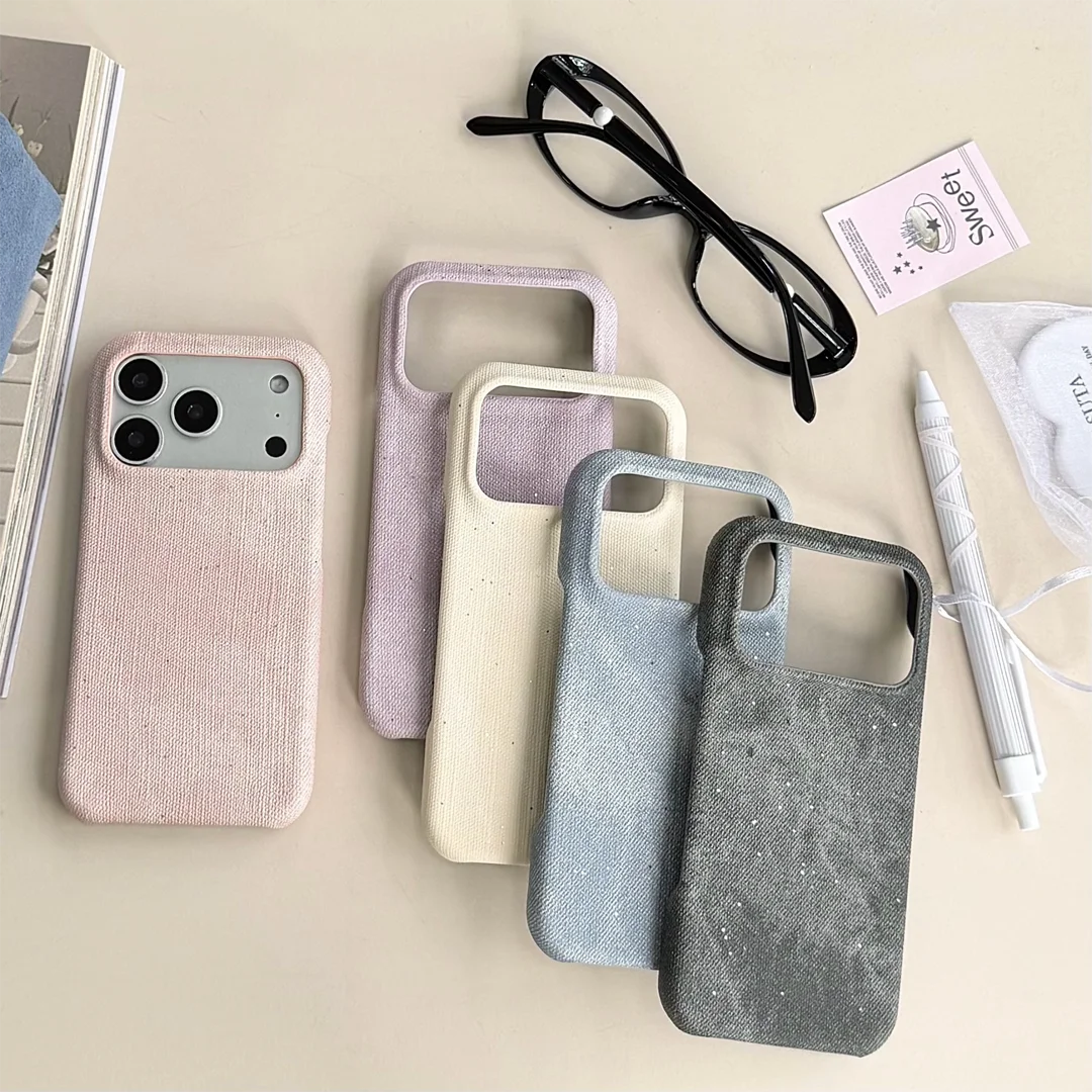 

Trendy Fashion Glitter Jeans Denim Case For iPhone 12 13 14 15 16 17 Air 17 Pro Max Anti-Drop Shell Shockproof Phone Cover