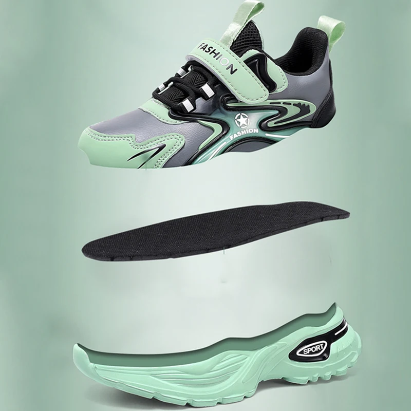 Four Season Universal Children's Shoes Synthetic Leather Runshoes Boys Ordinary Thick Shoe Lightweight Shock Absorption Sneakers