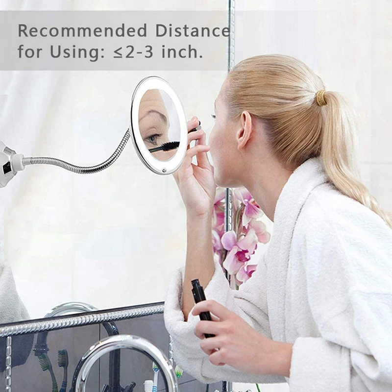 Suction Cup Folding Mirror White Mirror 360 Degree Rotation LED 10X With Strong Suction Cup Portable Cordless Travel Home Mirror