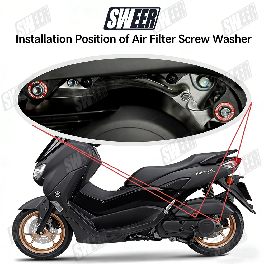 Dekoracyjna osłona śruby filtra powietrza motocykla, pasuje do Yamaha NMAX155 125 NVX/AEROX 2020-2025, ze stopu aluminium, stabilna uszczelka. — zdjęcie 2
