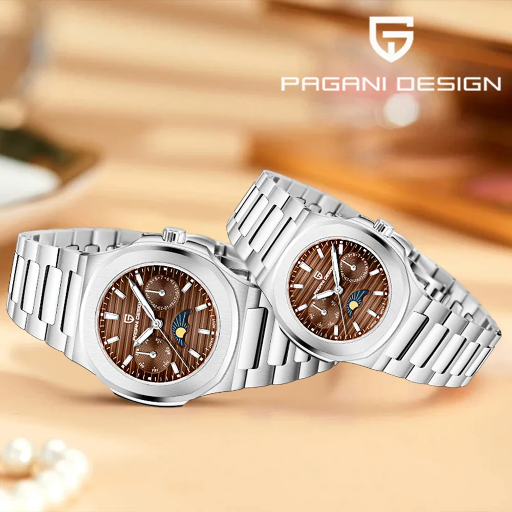 

Часы Pagani Design 2026: Роскошные женские кварцевые часы, спортивный хронограф с фазами Луны, сапфировое стекло, нержавеющая сталь