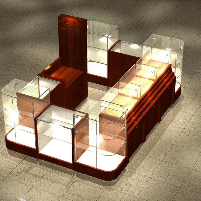 Custom, luxury perfume shop store interior design glass jewelry display cabinet perfume kiosk for shop display