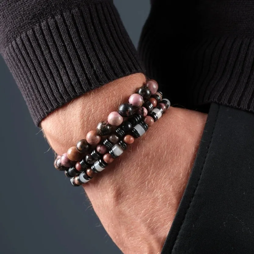 3 Teile/satz INGX männer vintage geschichteten perlen armband set für männer künstliche afrika türkis stein armbänder mann schmuck