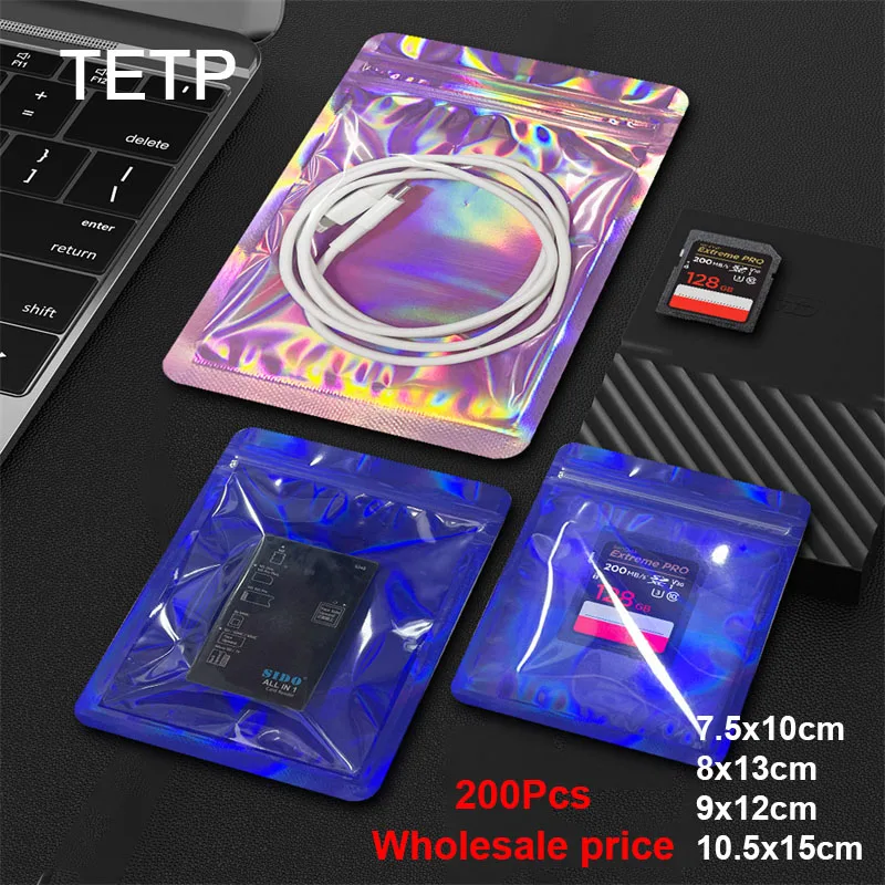 

TETP 200Pcs Antioxidant Colored Laser Self-Sealing Bags for Jewelry Accessories Lures Sealed Cosmetic Lighter Packaging Storage
