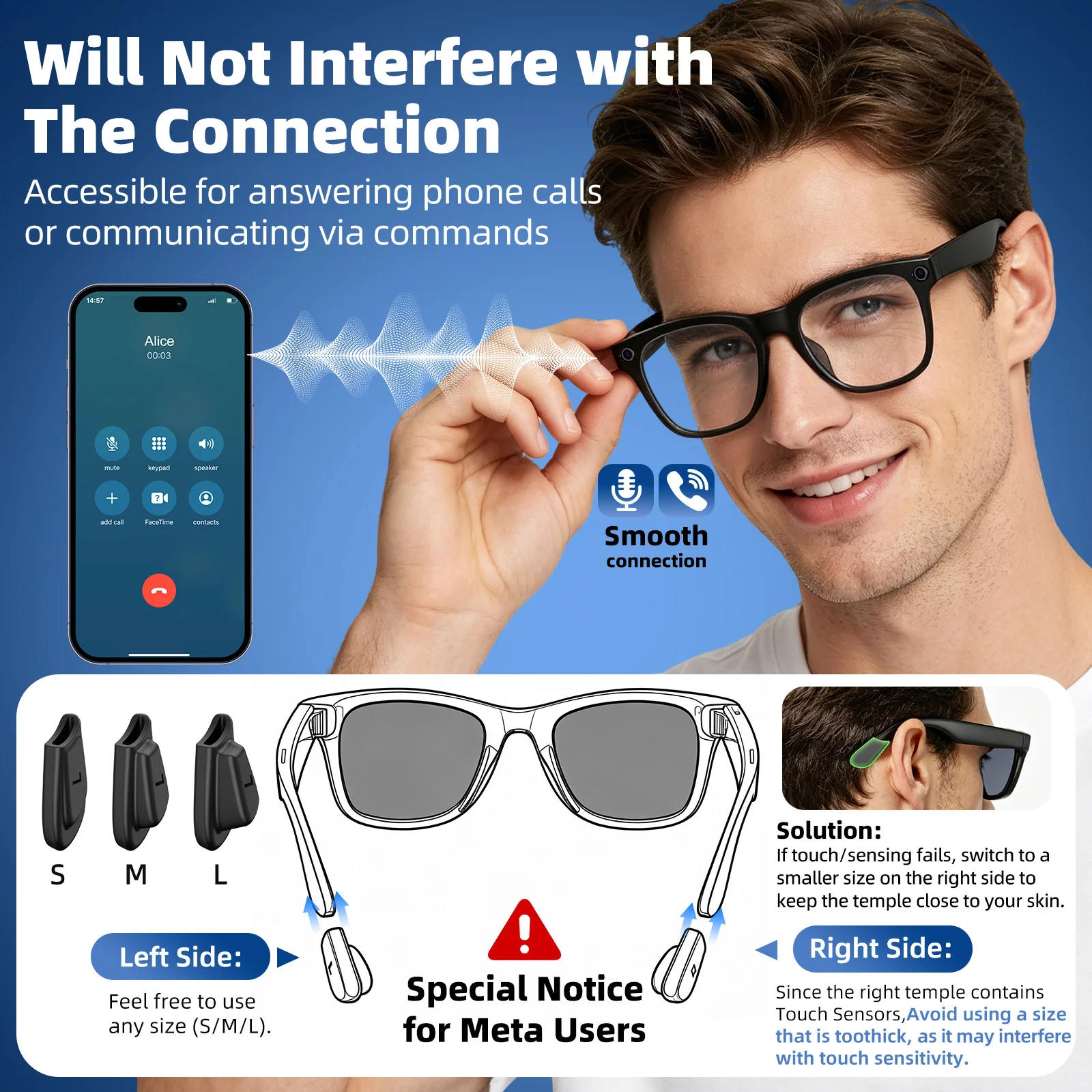 3 Paar rutschfeste Silikon-Brillen-Ohrbügel für Ray-Ban Meta Wayfarer/Skyler/Headliner&Gen 2 Smart Glasses, elastischer Halter – Detail 1
