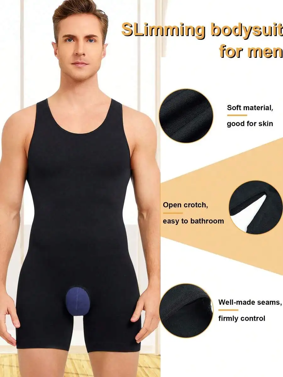 

Mens Slimming Bodysuit With Open Crotch Soft Elastic Shapewear For Daily Wear