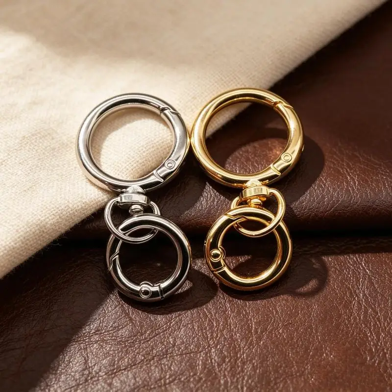 2Sets Round Spring Snap Carabiner Clip O Rings Swivel Trigger Hook Metal Clasps Keychain For Handbag Lanyards DIY Crafts