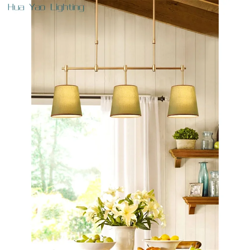 Nordic Country Three-head Fabric Lampshade Ceiling Lamp Dining Room Bar Lighting Fixture Living Room Study Bedroom Ceiling Light