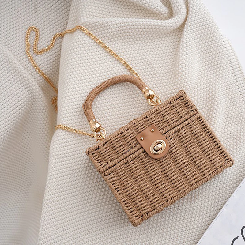 Straw Beach Bag Small Fragrance Crossbody, Hand-carry, Dual-purpose Casual Woven Bag, Japanese And Korean Small Square Box,