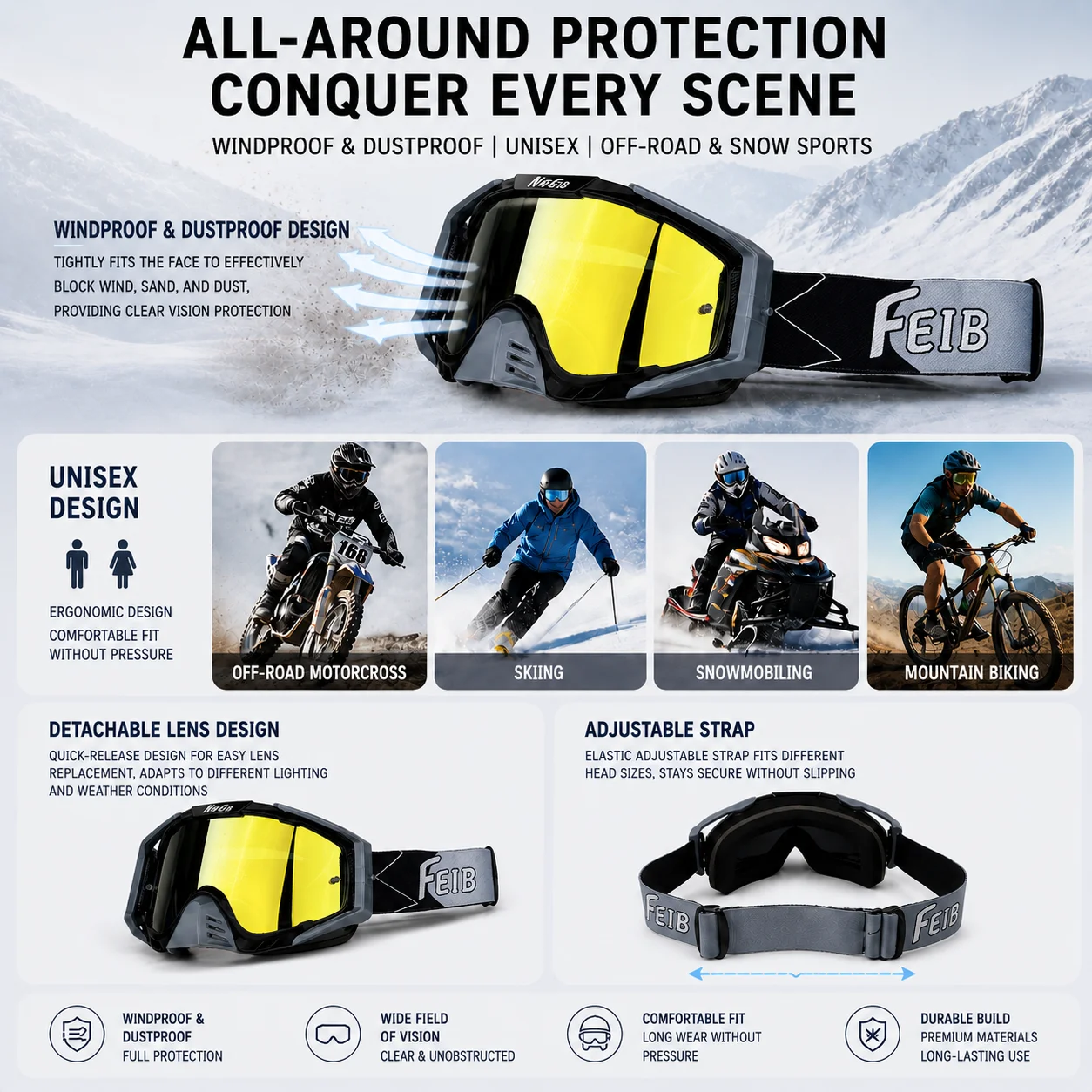 Men's Vintage Motorcycle Goggles Night Vision Motocross Safety Protective MX Sunglasses Newest Driving Helmet Goggles