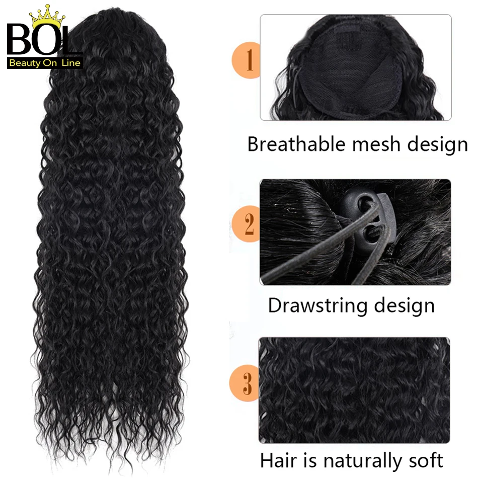 BOL Curly Ponytail Extension 26Inch Soft Long Drawstring Kinky Curly Synthetic Ponytail For Women Blonde Pony Tail Hairpiece